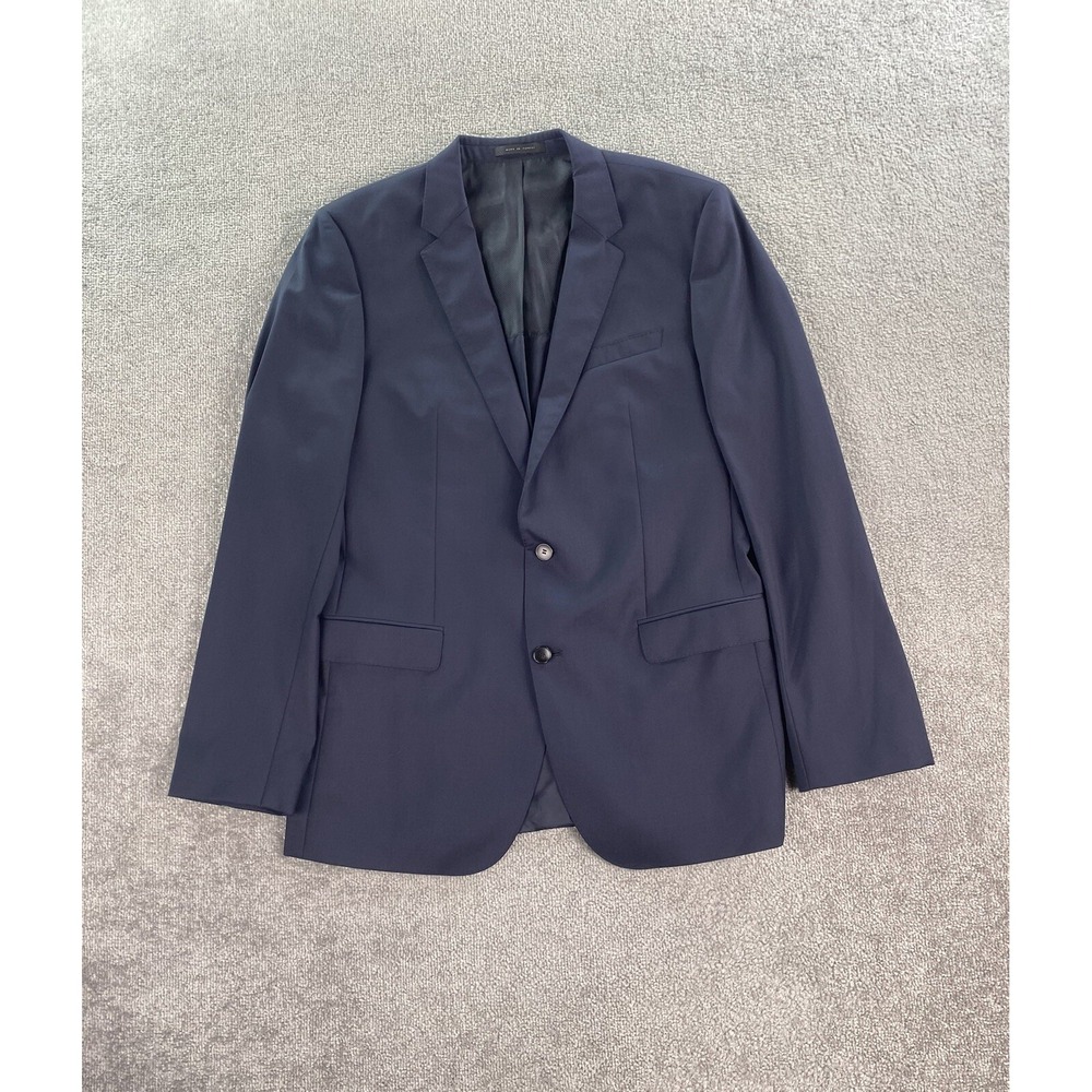 Hugo Boss Suit Jacket 44 L Blue Wool Solid Dieselstrasse Luxury Guabello Italy